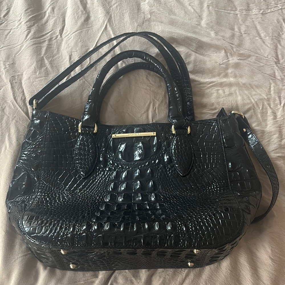 Brahmin Black Shoulder Bag with Crocodile Embossing